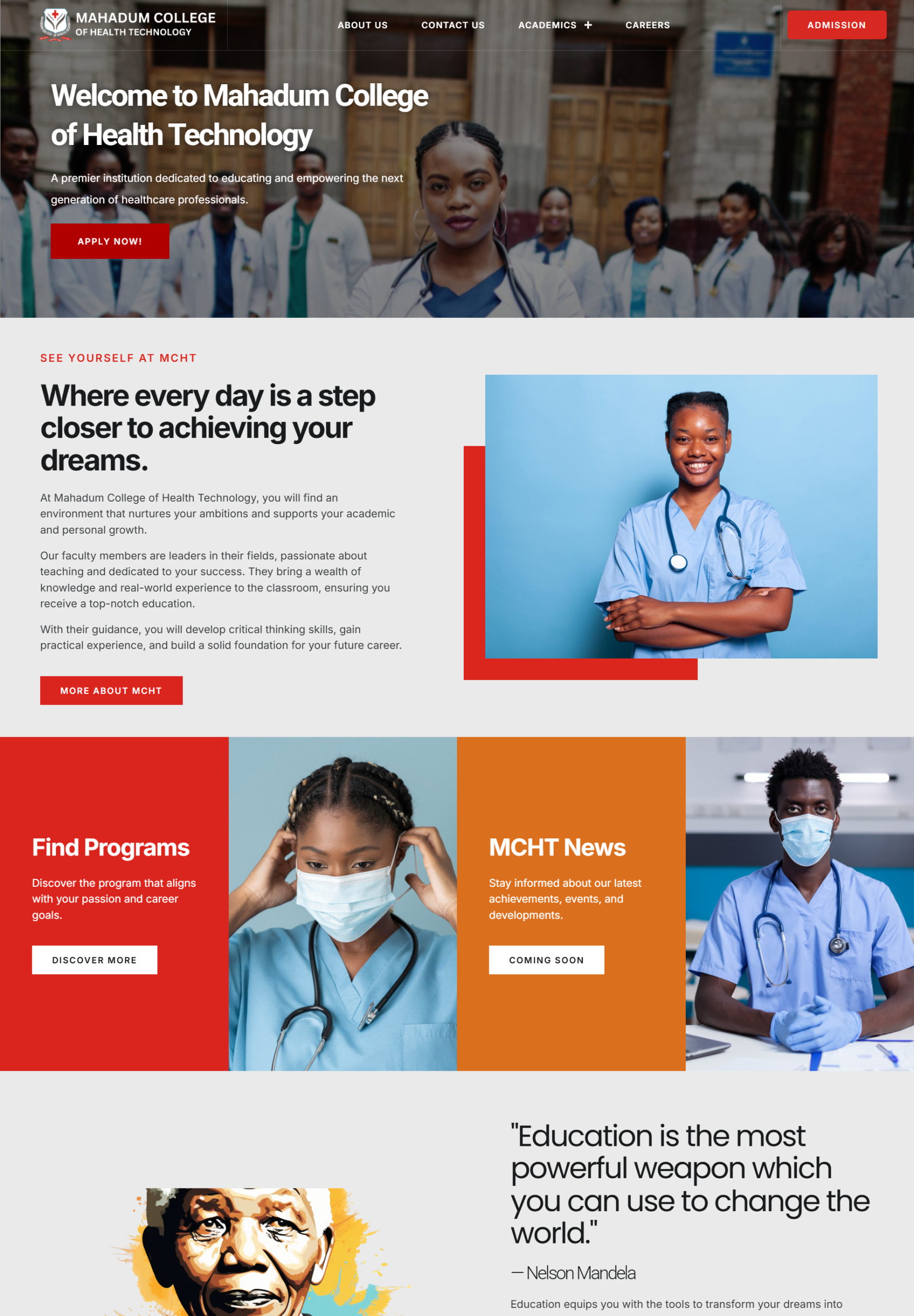 Webpage of Mahadum College of Health Technology